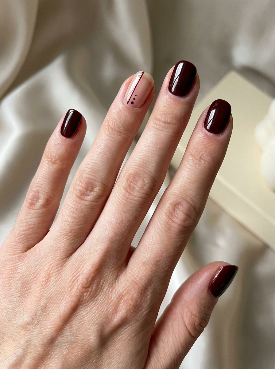 Oxblood & Nude Contrast Nails als Oxblood Nails Inspiration 2026